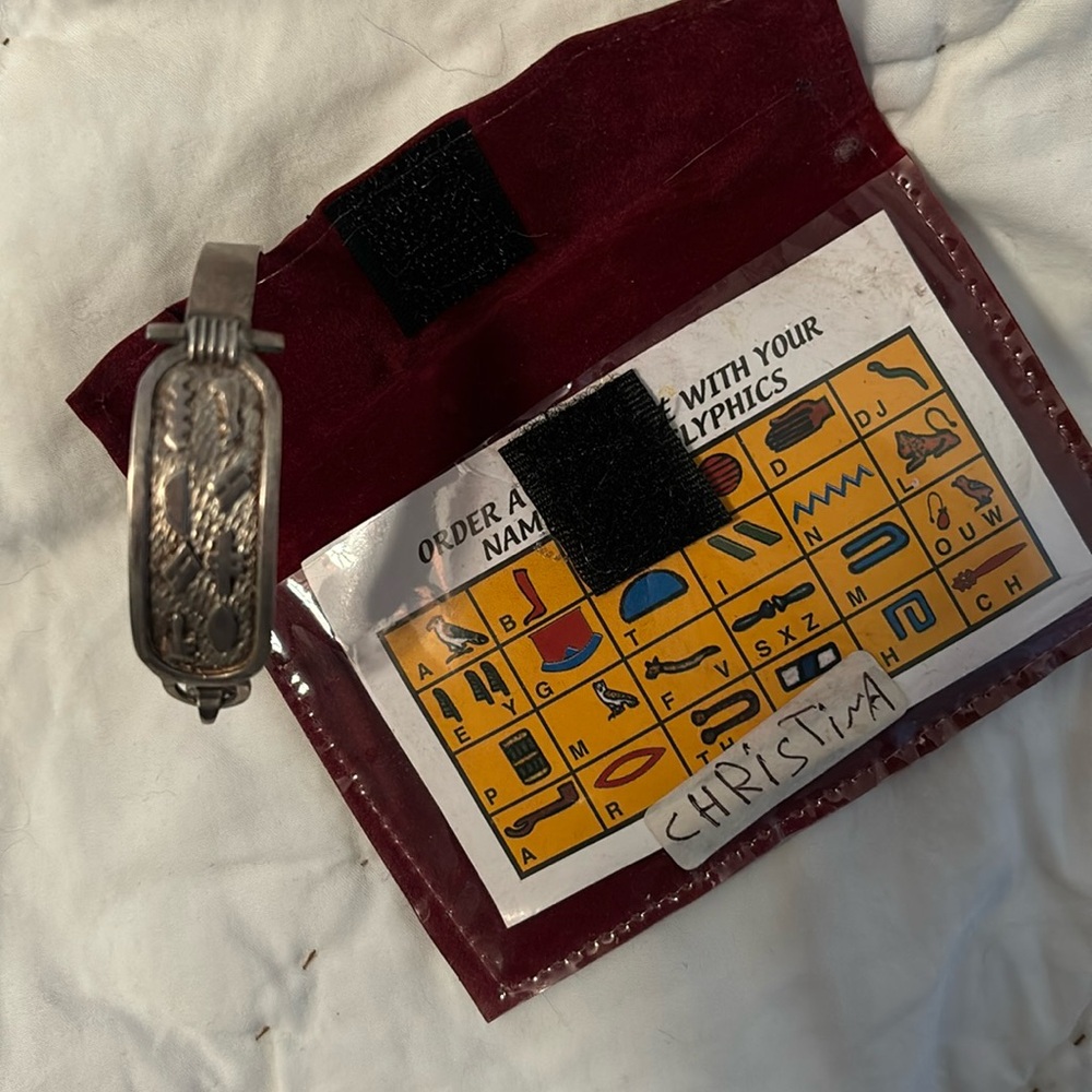 Silver “Christina” hieroglyphics bracelet